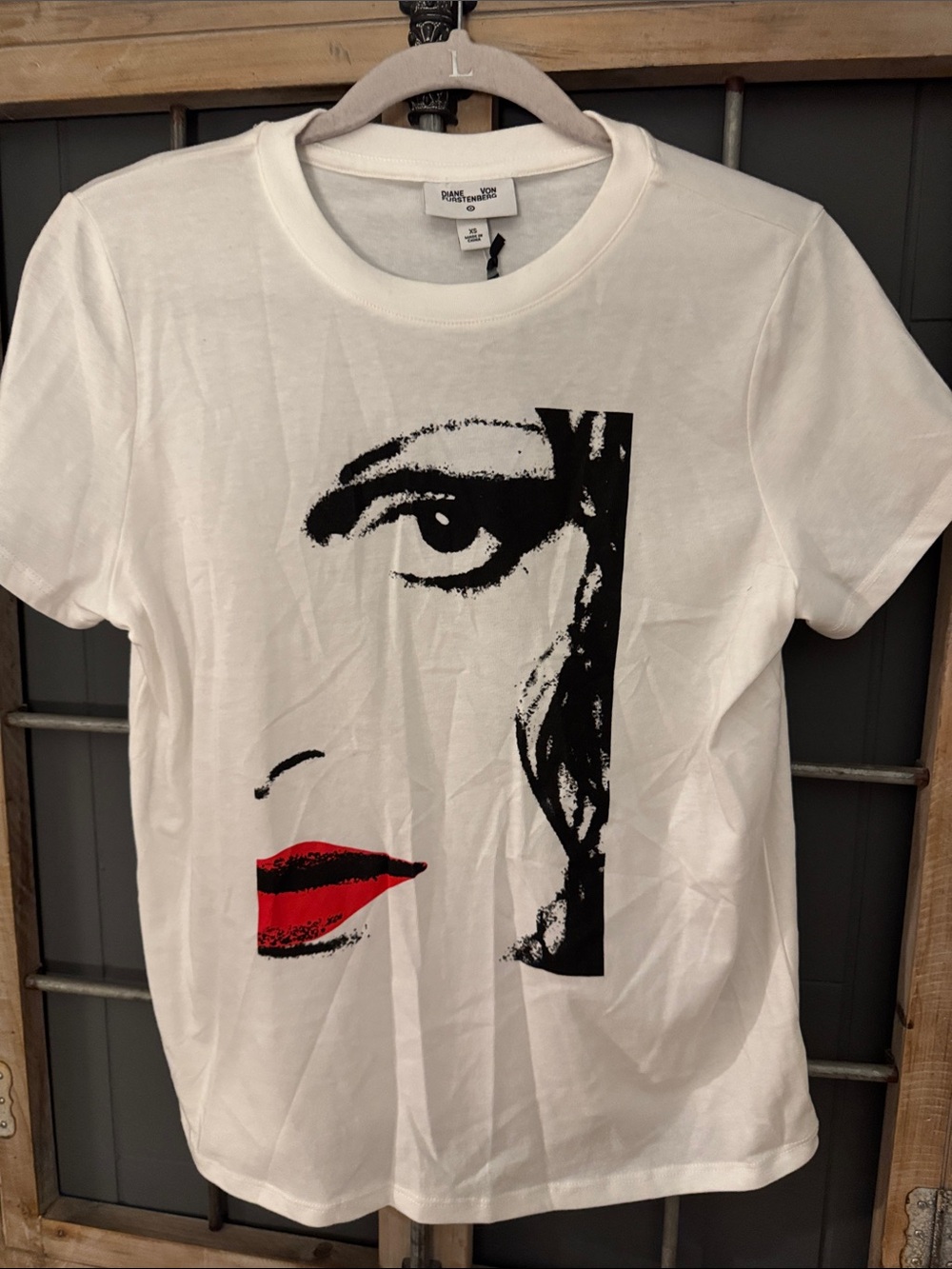 White Graphic Face Tee with Red Lip Detail - Women